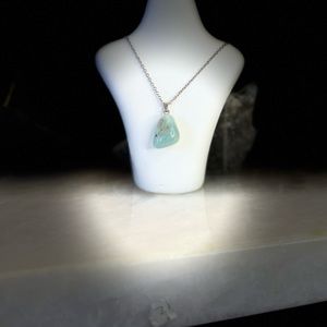 Hooked- Natural stone pendant aqua color silver tone